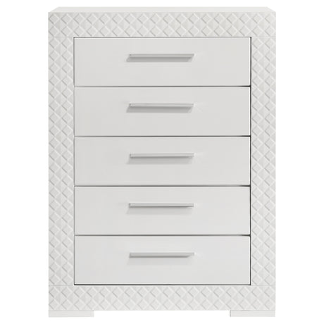 Ives 5-drawer Bedroom Chest of Drawers White High Gloss - Home Elegance USA