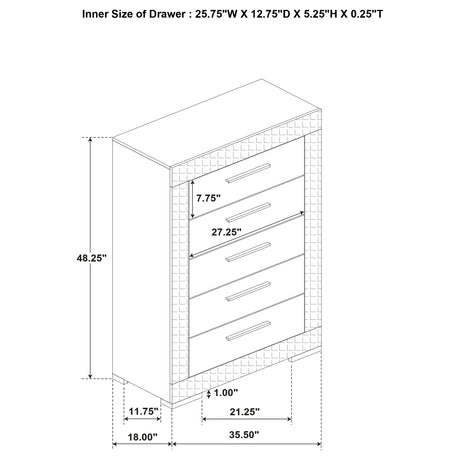 Ives 5-drawer Bedroom Chest of Drawers White High Gloss - Home Elegance USA