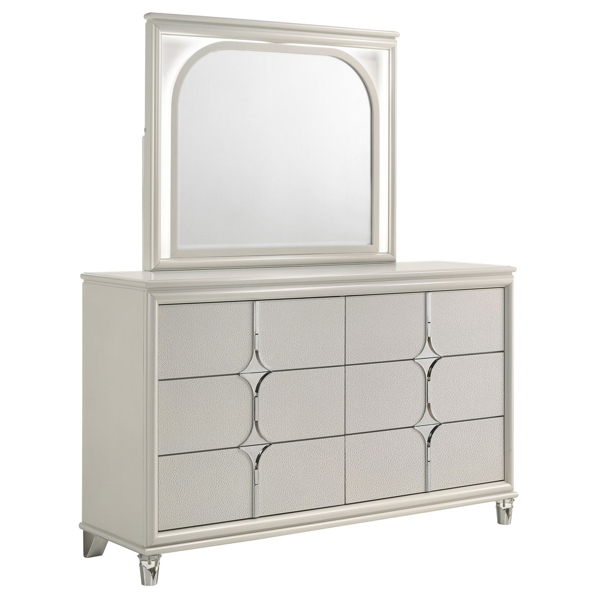Olivia 6-drawer Dresser and LED Mirror Pearl White - Home Elegance USA