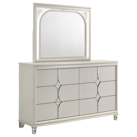 Olivia 6-drawer Dresser and LED Mirror Pearl White - Home Elegance USA