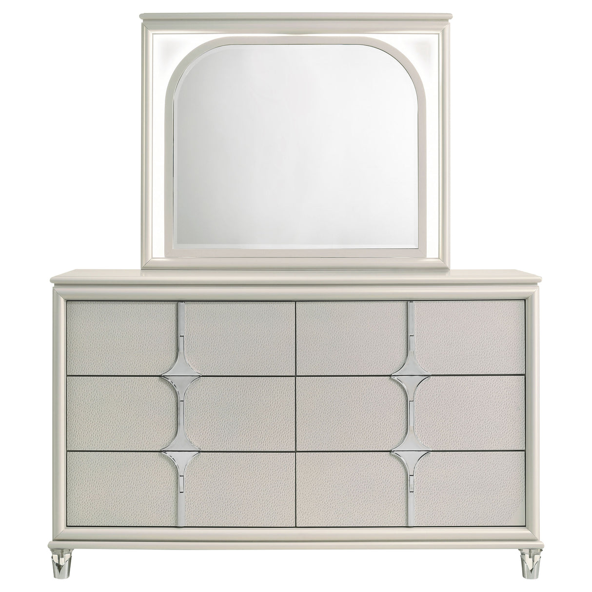 Olivia 6-drawer Dresser and LED Mirror Pearl White - Home Elegance USA