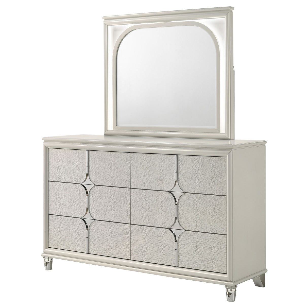 Olivia 6-drawer Dresser and LED Mirror Pearl White - Home Elegance USA