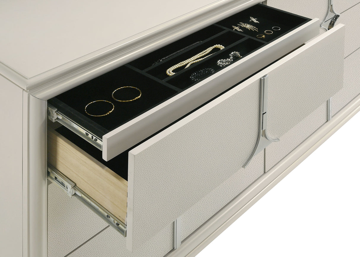Olivia 6-drawer Dresser and LED Mirror Pearl White - Home Elegance USA