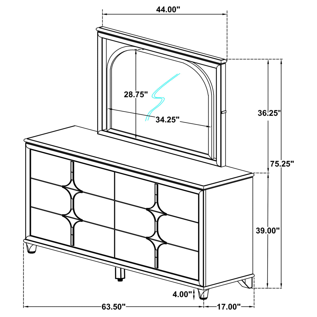 Olivia 6-drawer Dresser and LED Mirror Pearl White - Home Elegance USA