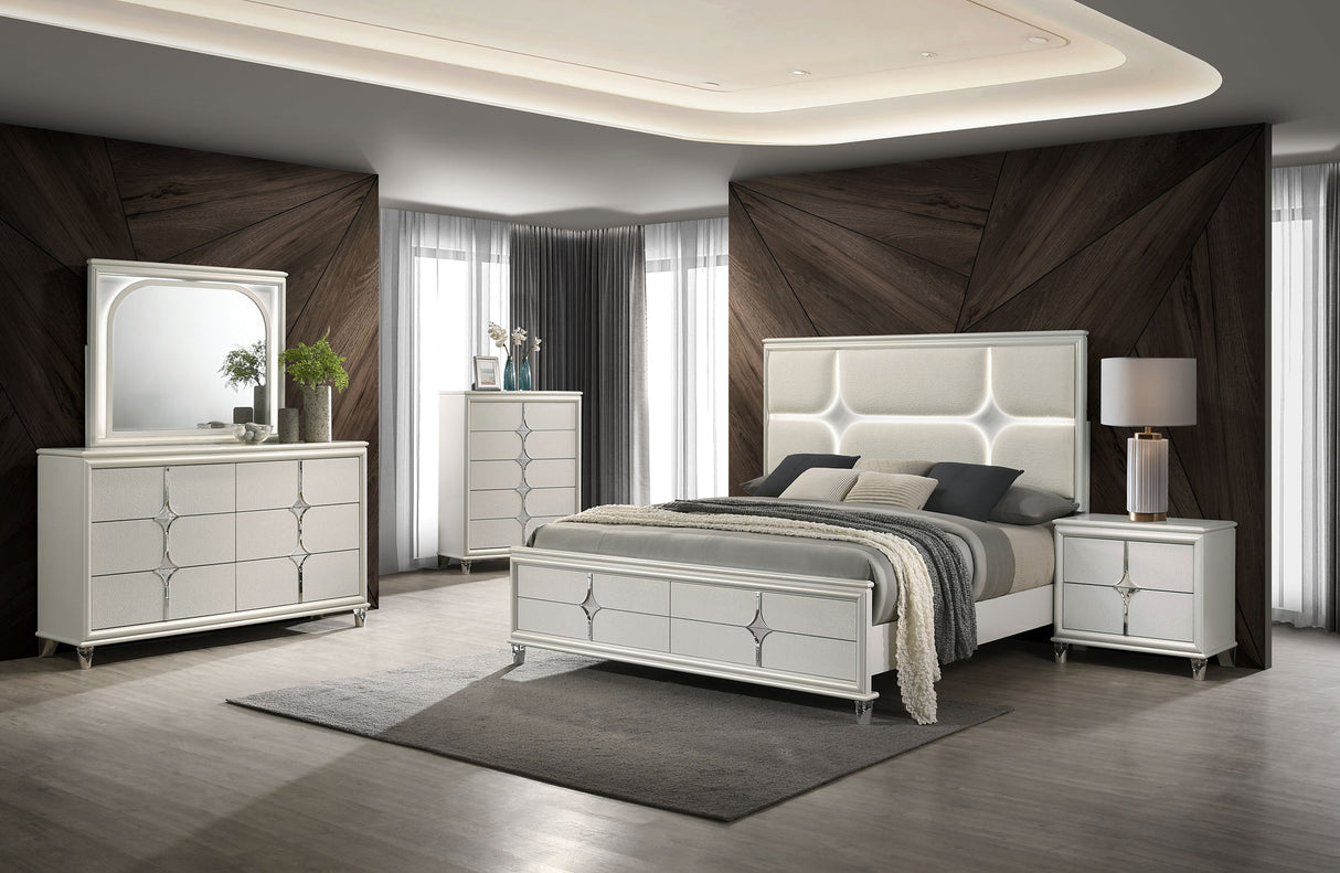 Olivia 6-drawer Dresser and LED Mirror Pearl White - Home Elegance USA