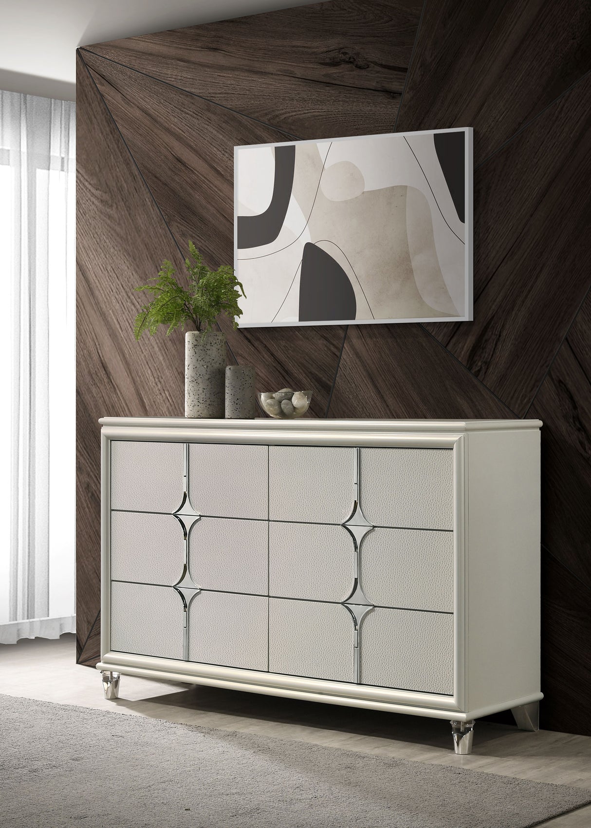 Olivia 6-drawer Dresser Cabinet Pearl White - Home Elegance USA