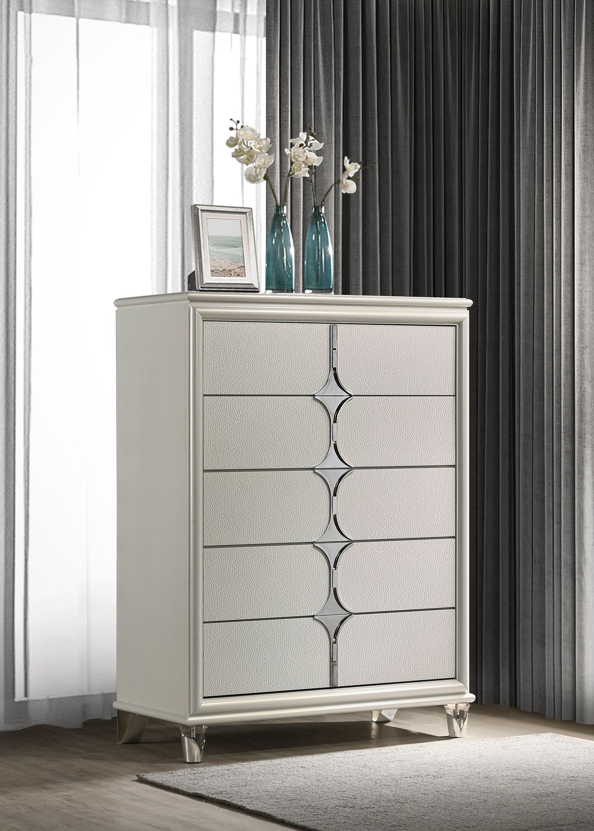 Olivia 5-drawer Bedroom Chest of Drawers Pearl White - Home Elegance USA