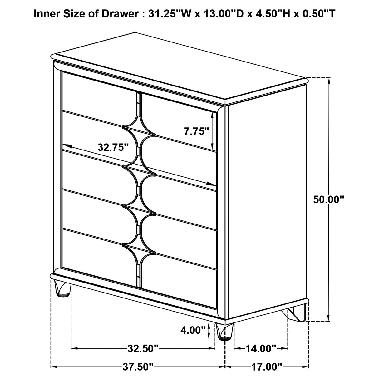 Olivia 5-drawer Bedroom Chest of Drawers Pearl White - Home Elegance USA