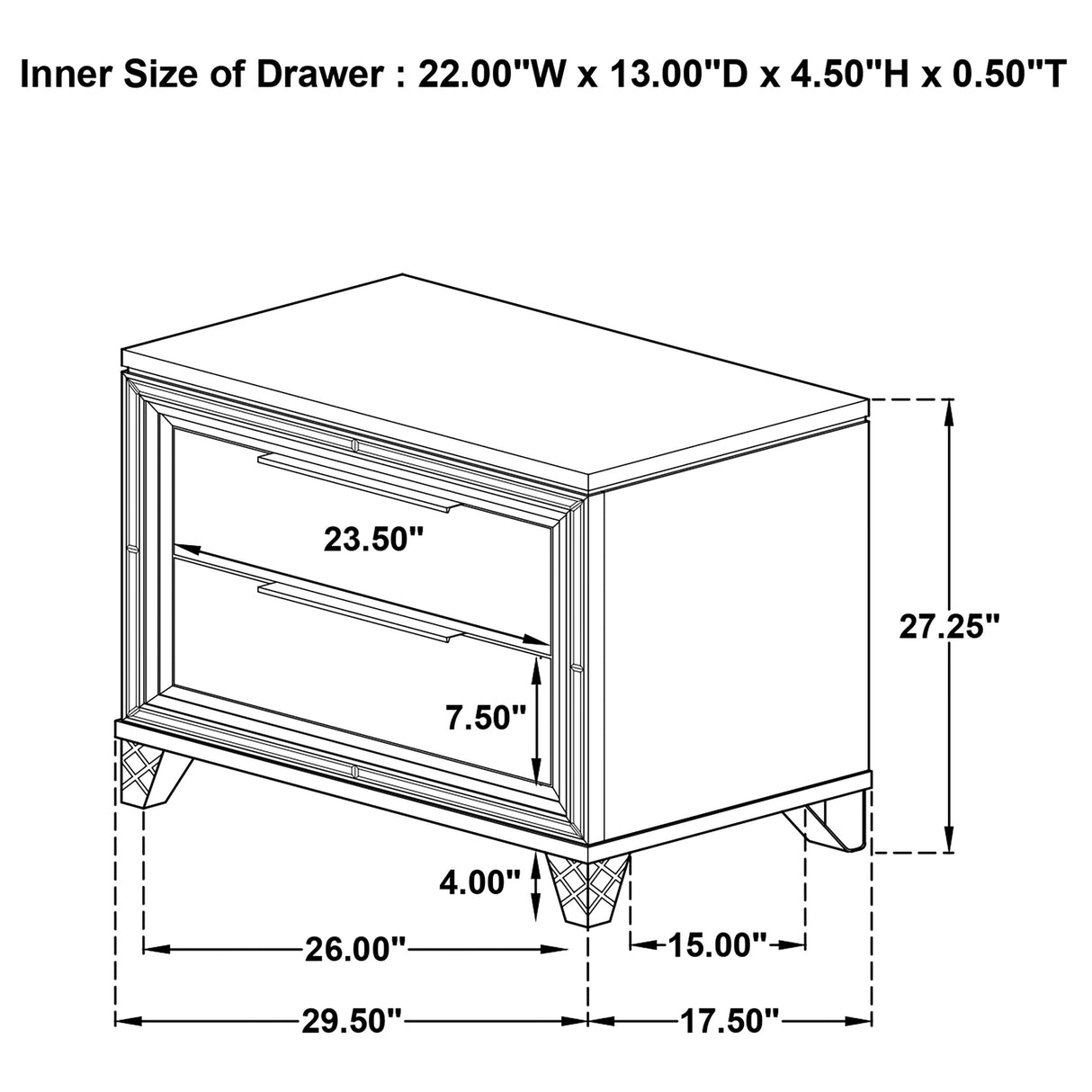 Marmore 2-drawer Nightstand Bedside Table White - Home Elegance USA