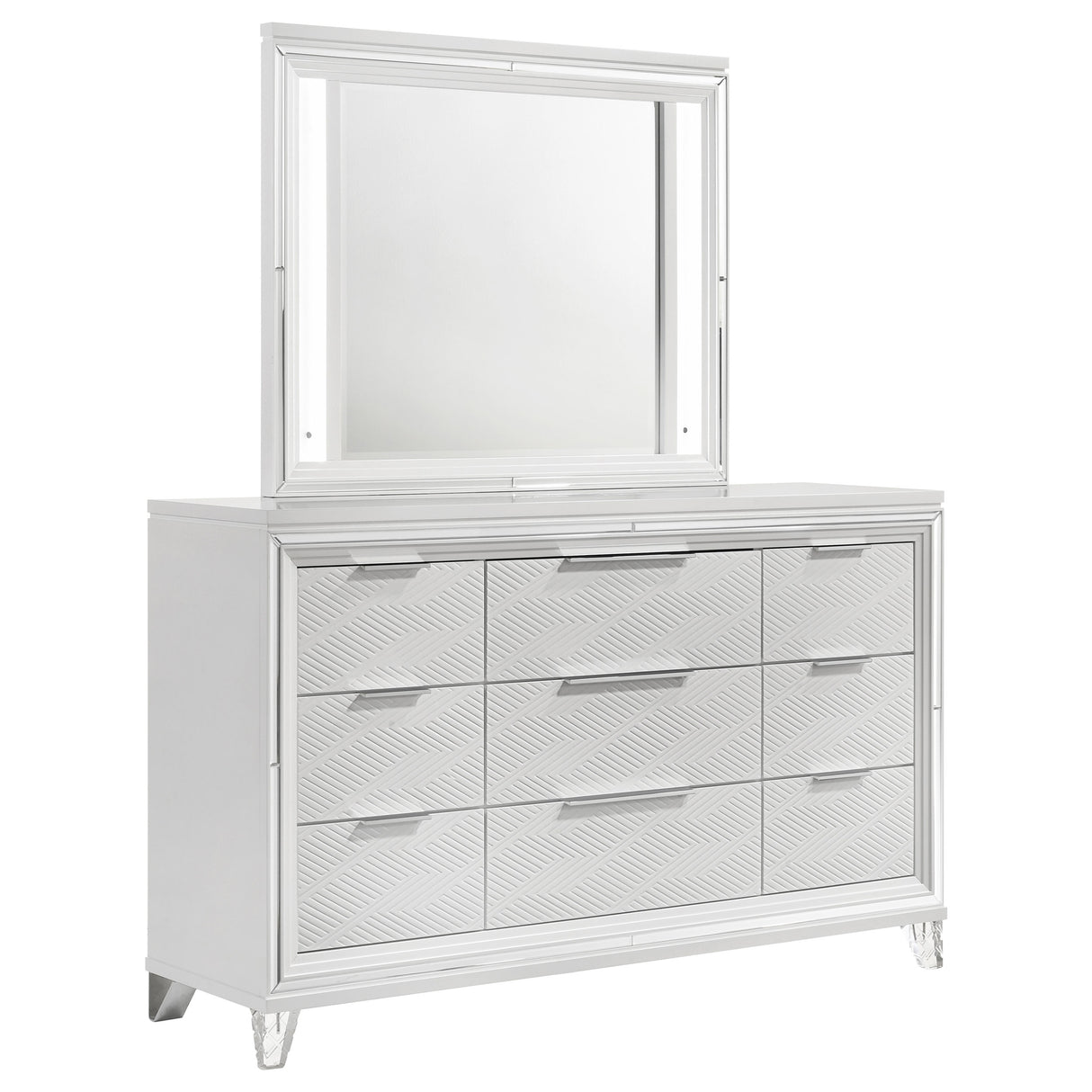 Marmore 9-drawer Dresser and LED Mirror White - Home Elegance USA