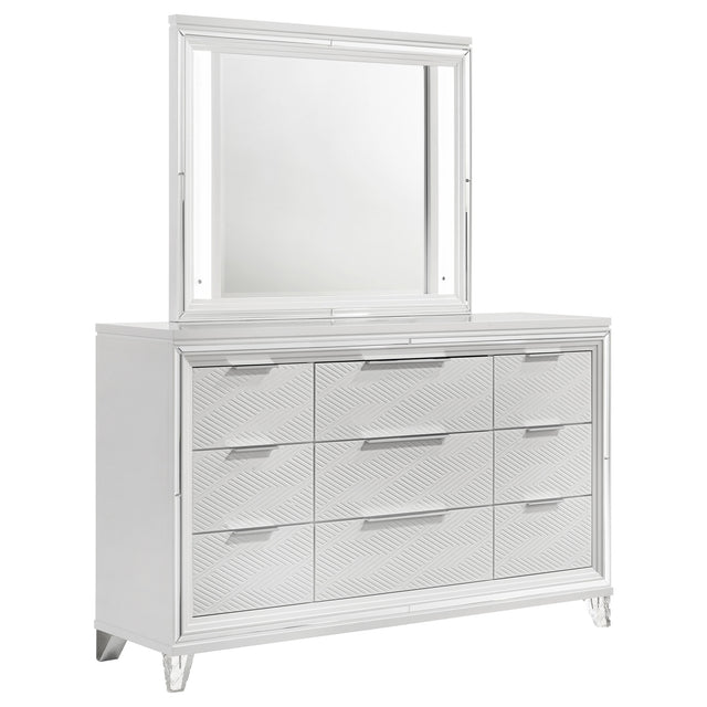 Marmore 9-drawer Dresser and LED Mirror White - Home Elegance USA