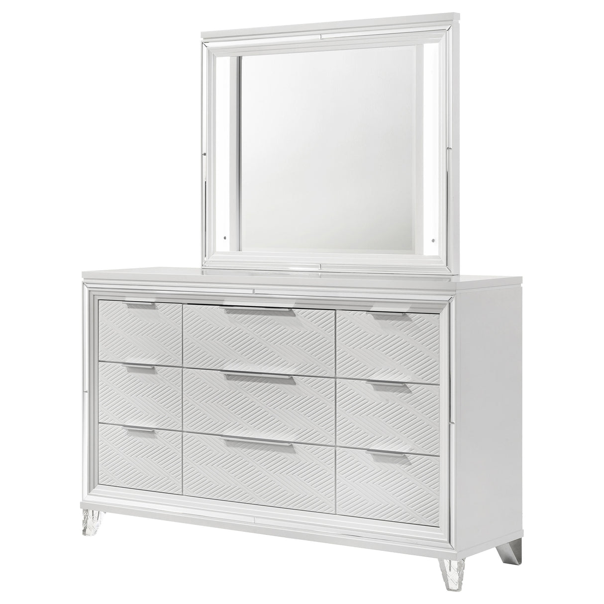 Marmore 9-drawer Dresser and LED Mirror White - Home Elegance USA