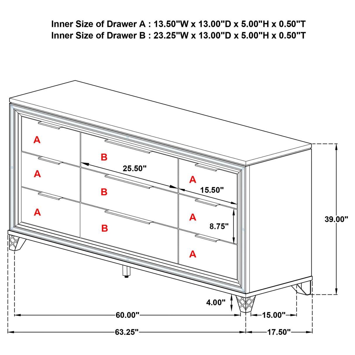 Marmore 9-drawer Dresser Cabinet White - Home Elegance USA