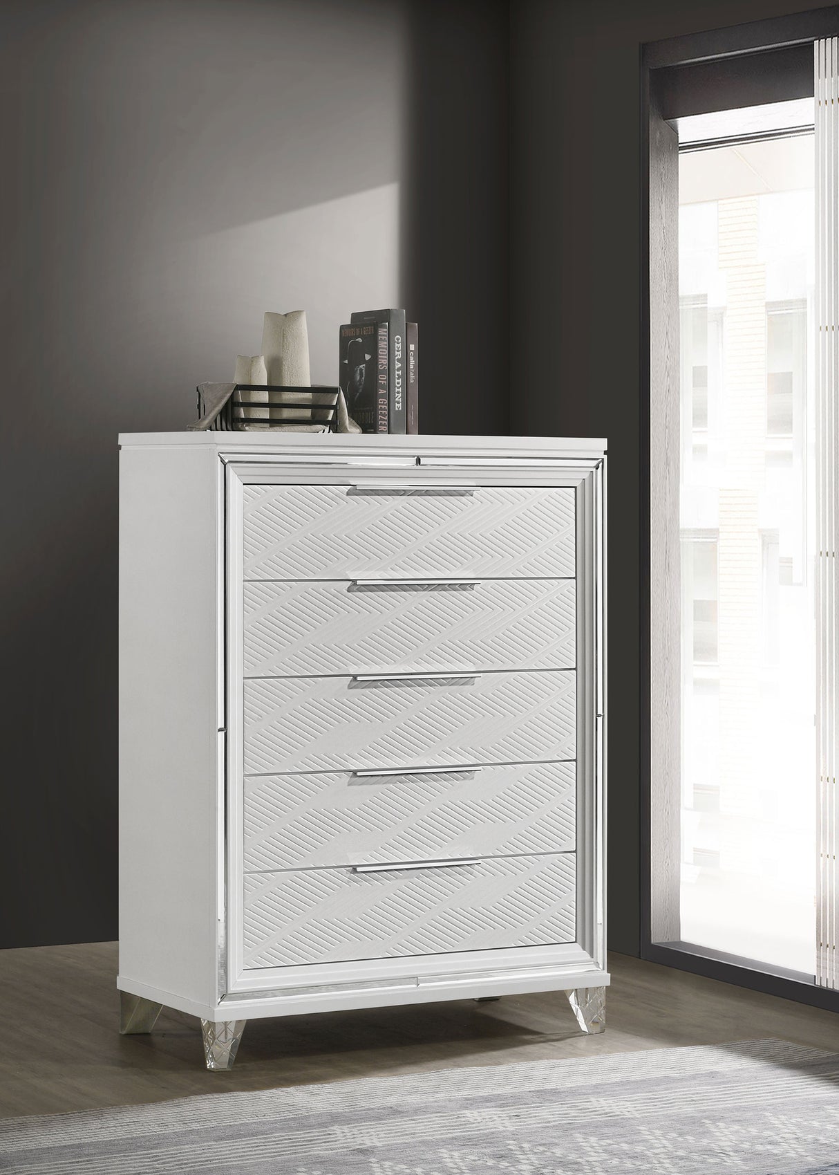Marmore 5-drawer Bedroom Chest of Drawers White - Home Elegance USA