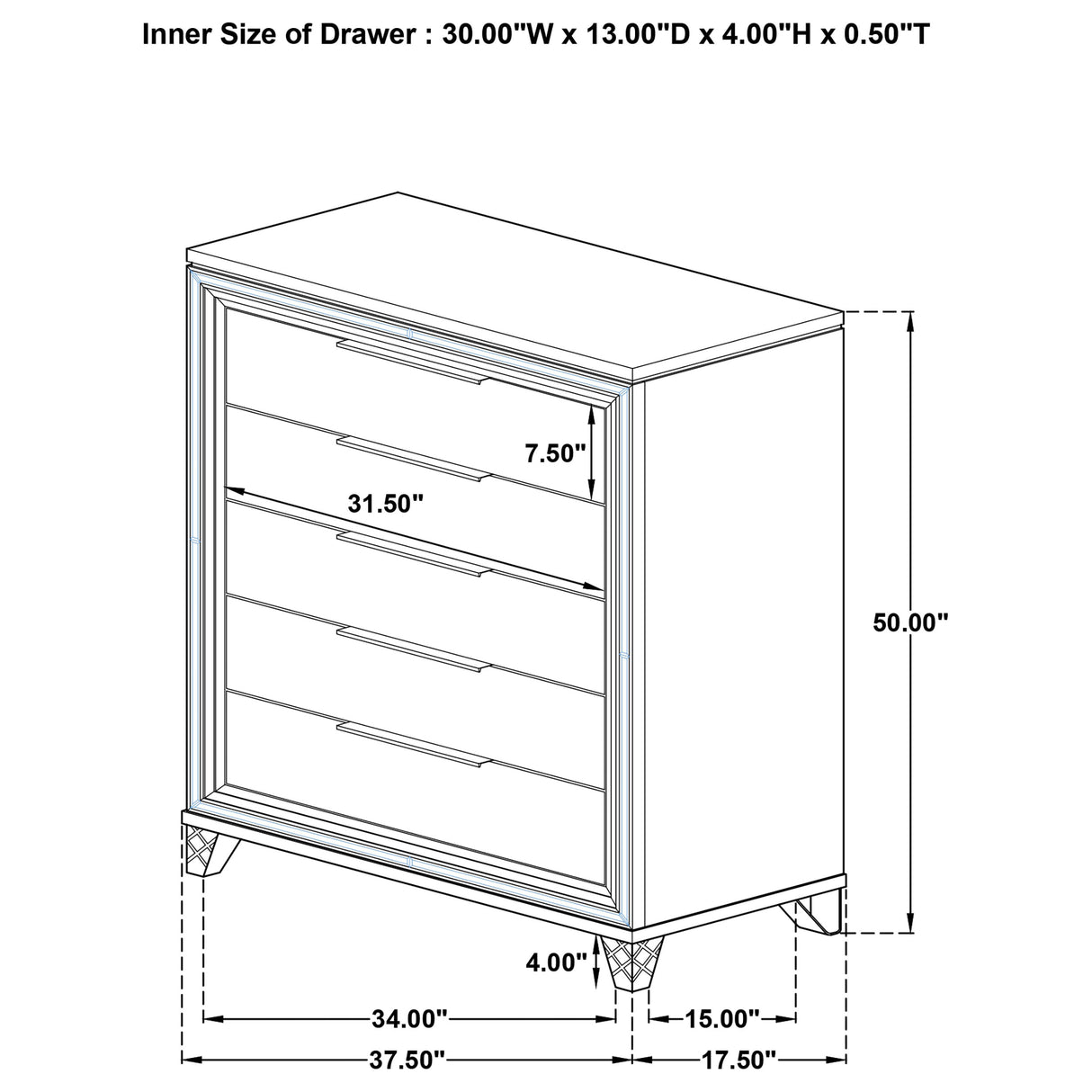 Marmore 5-drawer Bedroom Chest of Drawers White - Home Elegance USA
