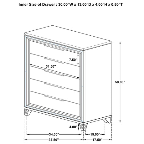 Marmore 5-drawer Bedroom Chest of Drawers White - Home Elegance USA