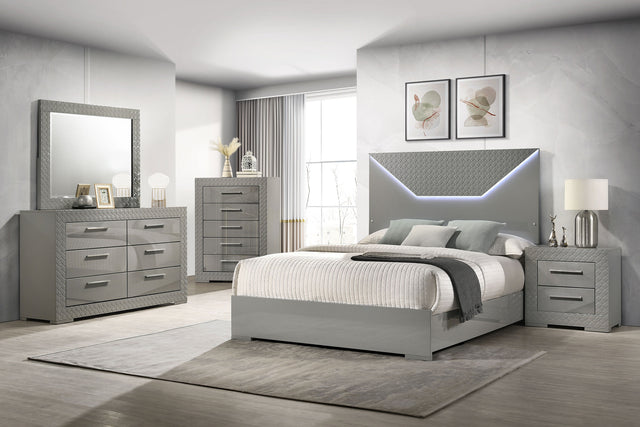 Ives 5-piece Eastern King Bedroom Set Grey High Gloss - sold by Home Elegance USA