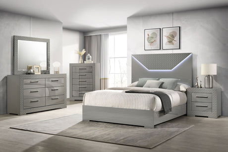 Ives 5-piece Queen Bedroom Set Grey High Gloss - sold by Home Elegance USA