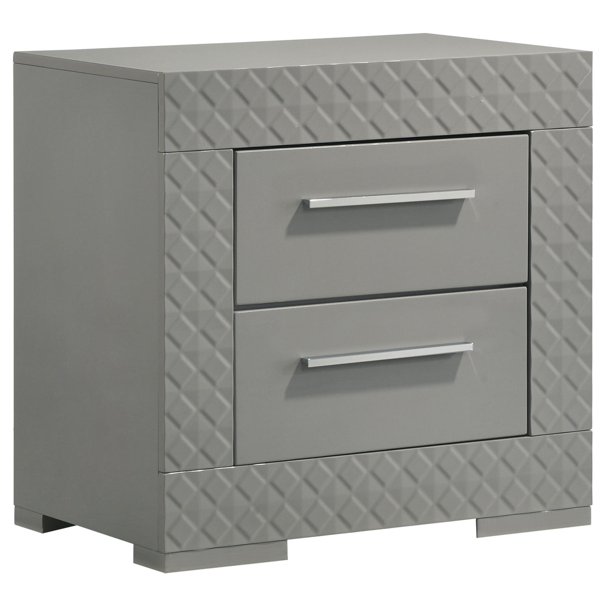 Ives 2-drawer Nightstand Bedside Table Grey High Gloss - Home Elegance USA