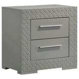 Ives 2-drawer Nightstand Bedside Table Grey High Gloss - Home Elegance USA