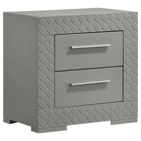 Ives 2-drawer Nightstand Bedside Table Grey High Gloss - Home Elegance USA