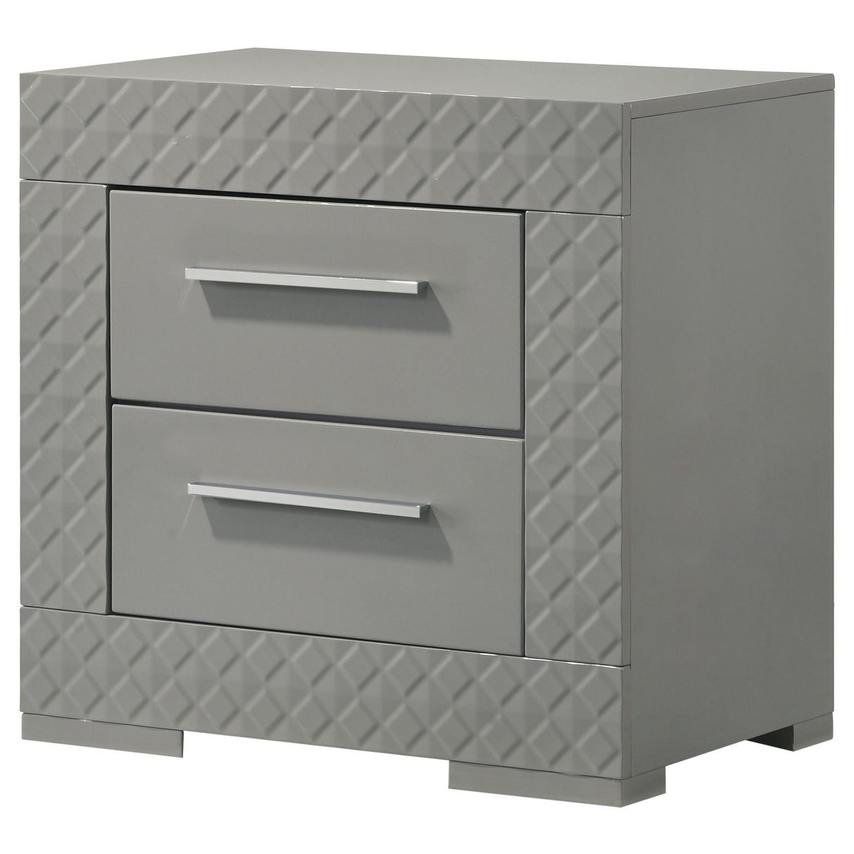 Ives 2-drawer Nightstand Bedside Table Grey High Gloss - Home Elegance USA