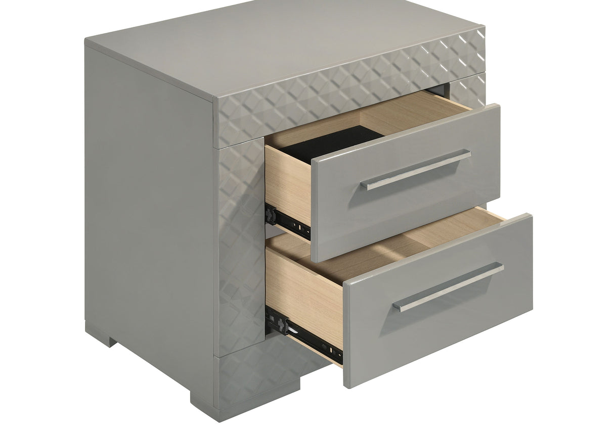 Ives 2-drawer Nightstand Bedside Table Grey High Gloss - Home Elegance USA