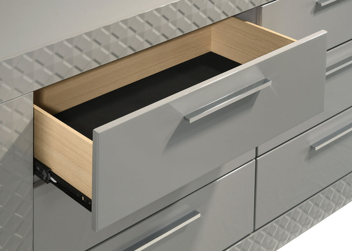 Ives 6-drawer Dresser and Mirror Grey High Gloss - Home Elegance USA
