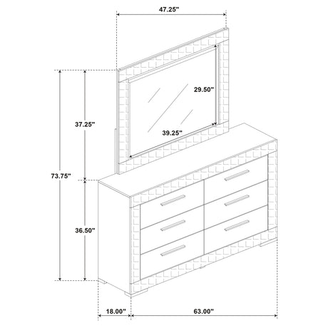 Ives 6-drawer Dresser and Mirror Grey High Gloss - Home Elegance USA