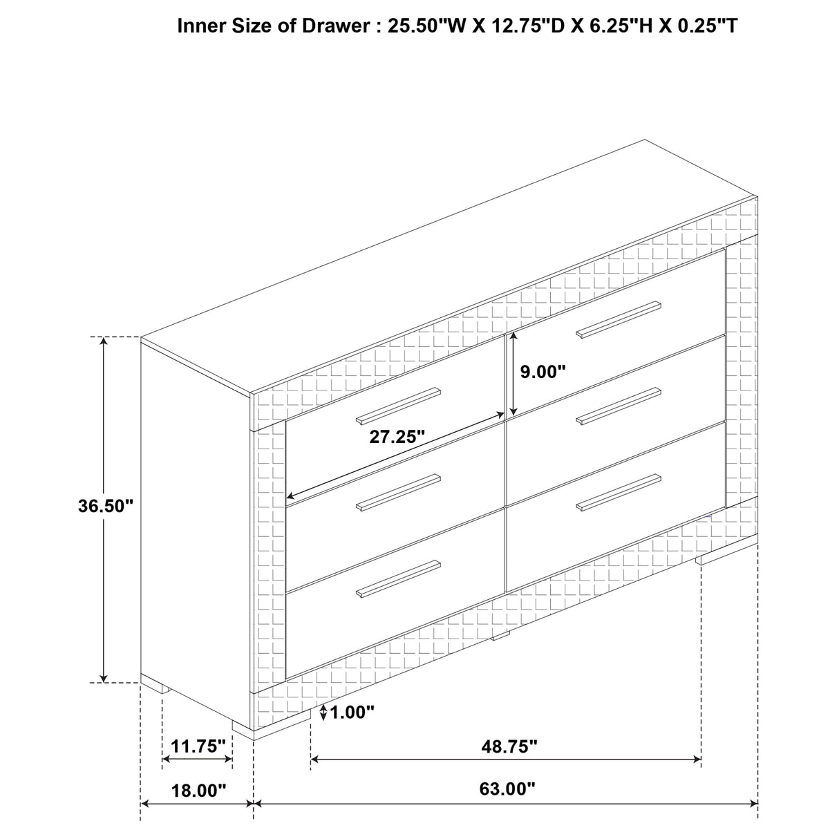 Ives 6-drawer Dresser Cabinet Grey High Gloss - Home Elegance USA