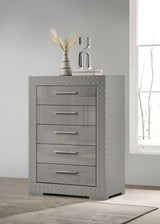 Ives 5-drawer Bedroom Chest of Drawers Grey High Gloss - Home Elegance USA