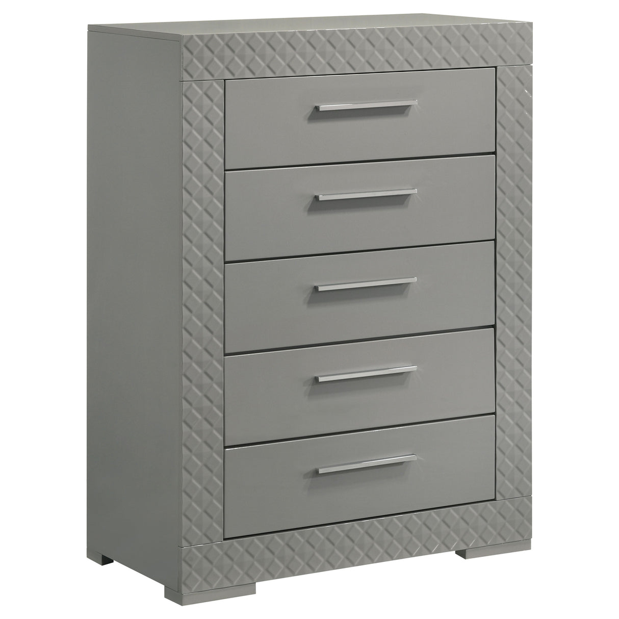 Ives 5-drawer Bedroom Chest of Drawers Grey High Gloss - Home Elegance USA