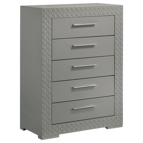 Ives 5-drawer Bedroom Chest of Drawers Grey High Gloss - Home Elegance USA