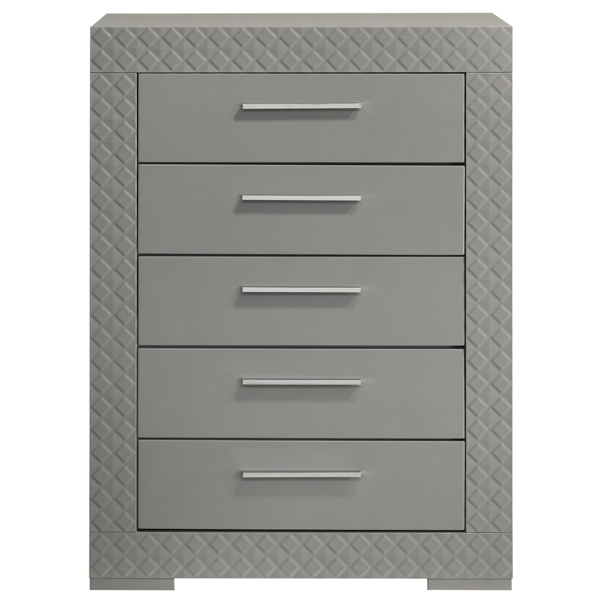 Ives 5-drawer Bedroom Chest of Drawers Grey High Gloss - Home Elegance USA