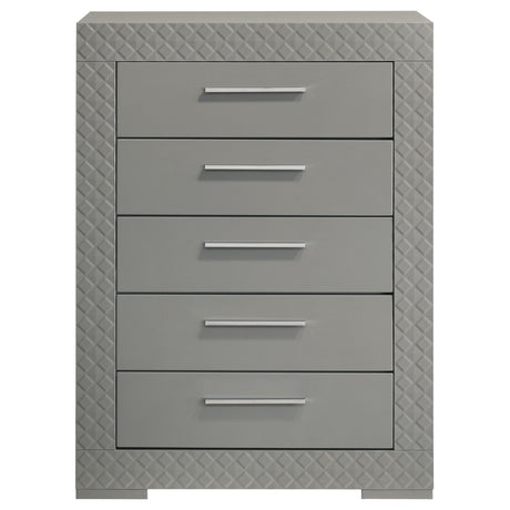 Ives 5-drawer Bedroom Chest of Drawers Grey High Gloss - Home Elegance USA