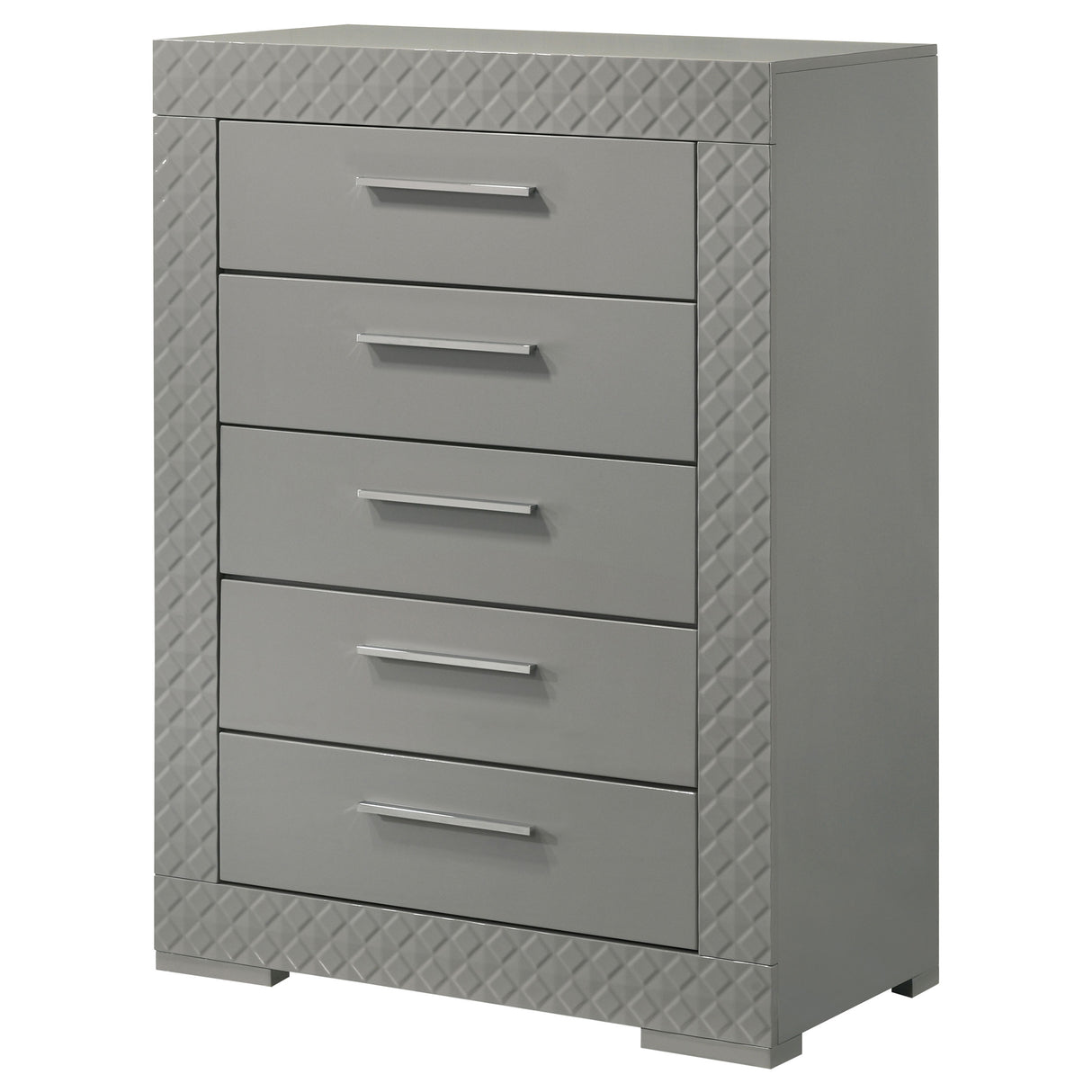Ives 5-drawer Bedroom Chest of Drawers Grey High Gloss - Home Elegance USA