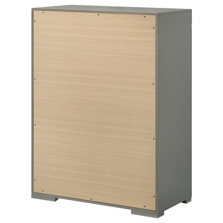 Ives 5-drawer Bedroom Chest of Drawers Grey High Gloss - Home Elegance USA