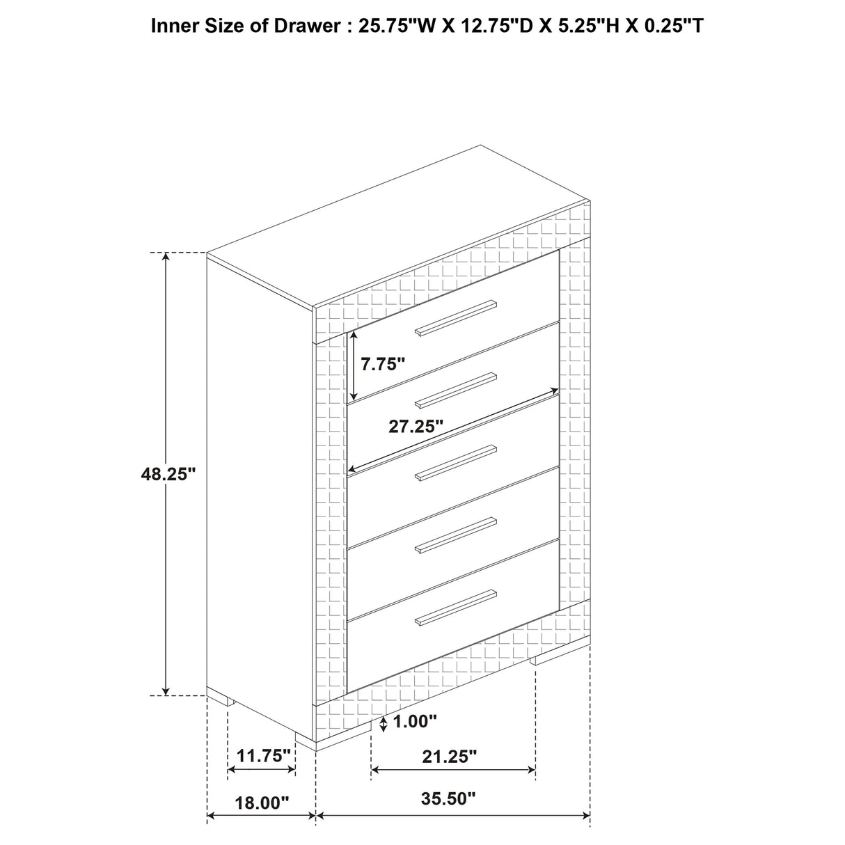 Ives 5-drawer Bedroom Chest of Drawers Grey High Gloss - Home Elegance USA