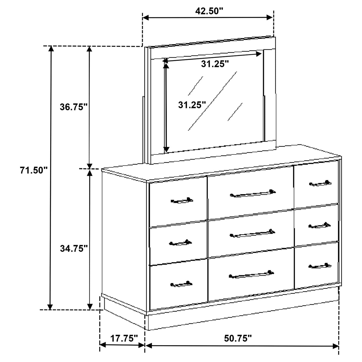 Fenwick 9-drawer Dresser with Mirror Grey Oak - Home Elegance USA
