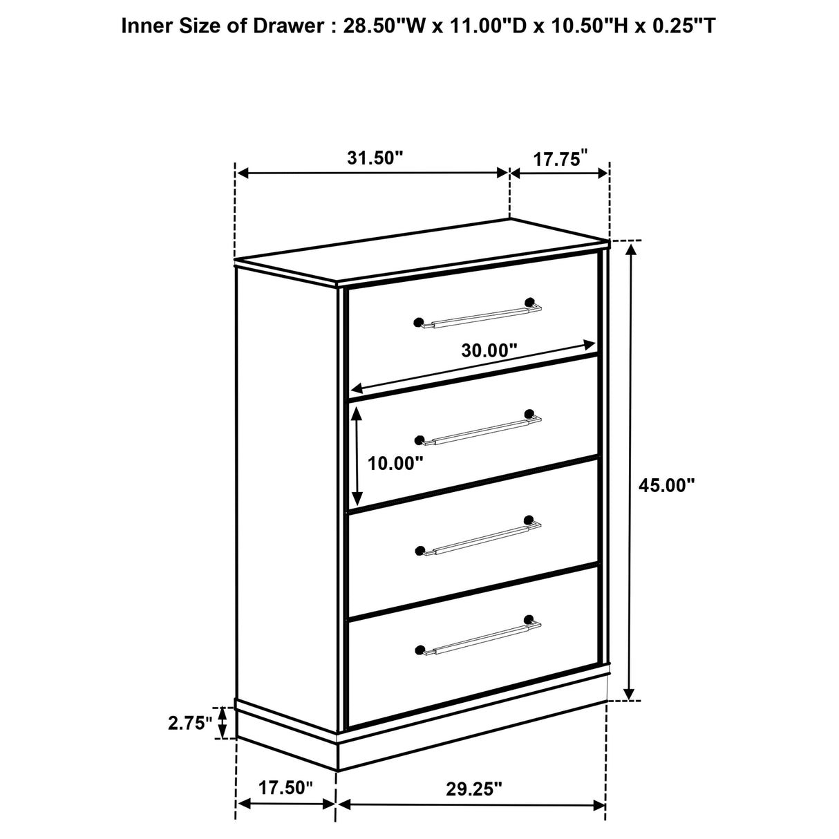 Fenwick 4-drawer Chest of Drawers Grey Oak - Home Elegance USA