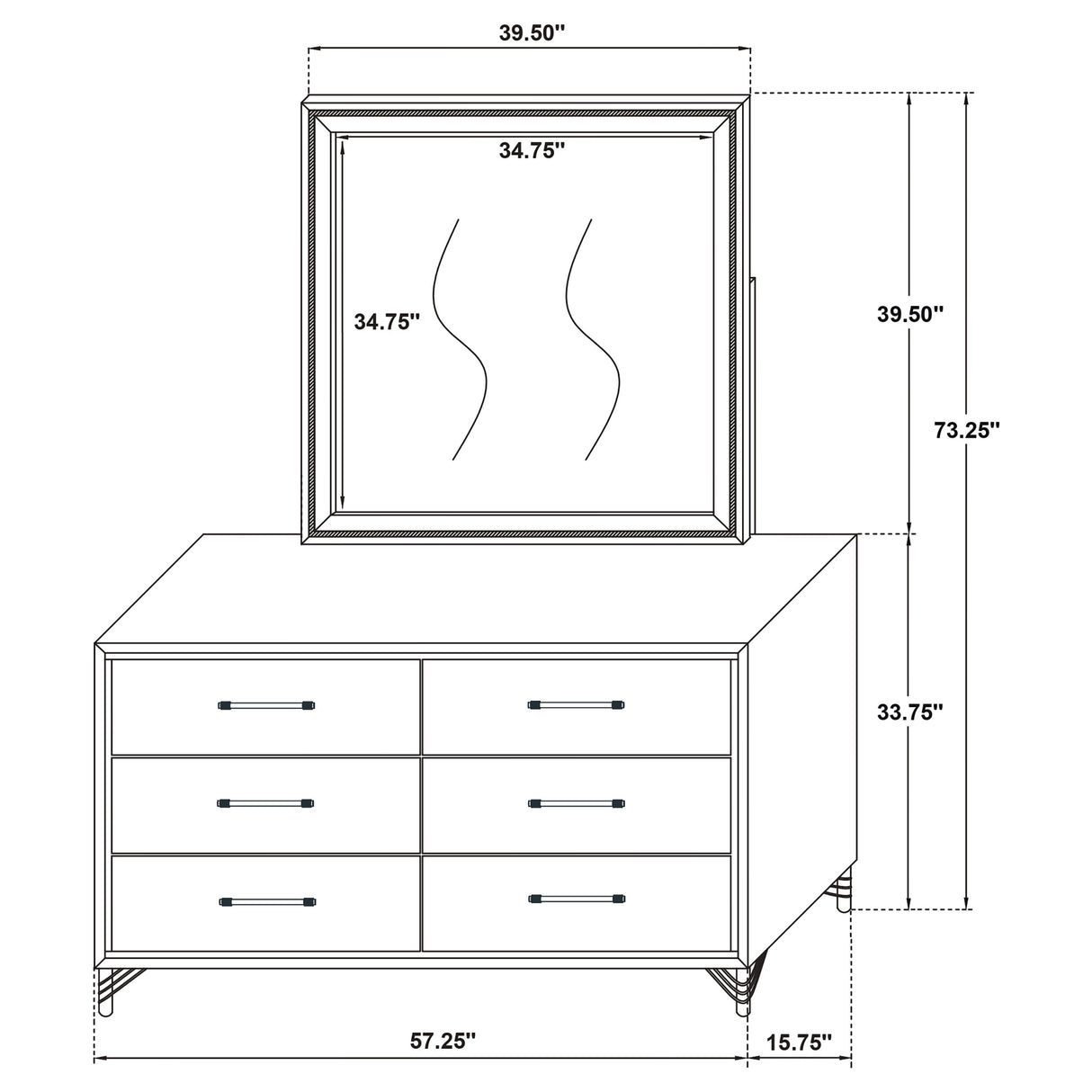 Lucia 6-drawer Dresser and Mirror Black - Home Elegance USA