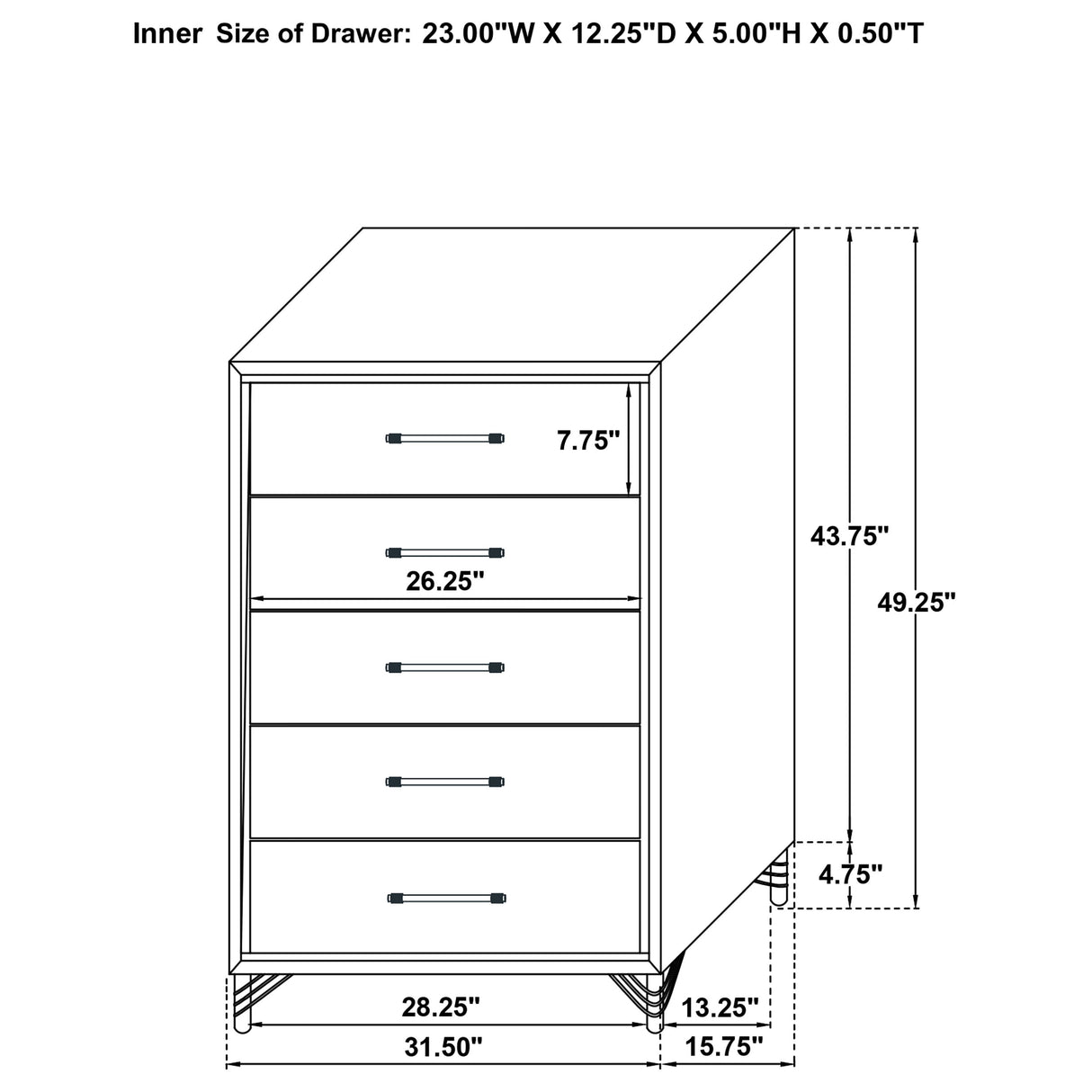Lucia 5-drawer Bedroom Chest of Drawers Black - Home Elegance USA