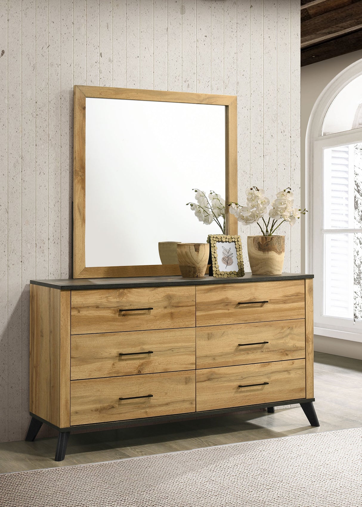 Kaywood 6-drawer Dresser and Mirror Natural Pine - Home Elegance USA