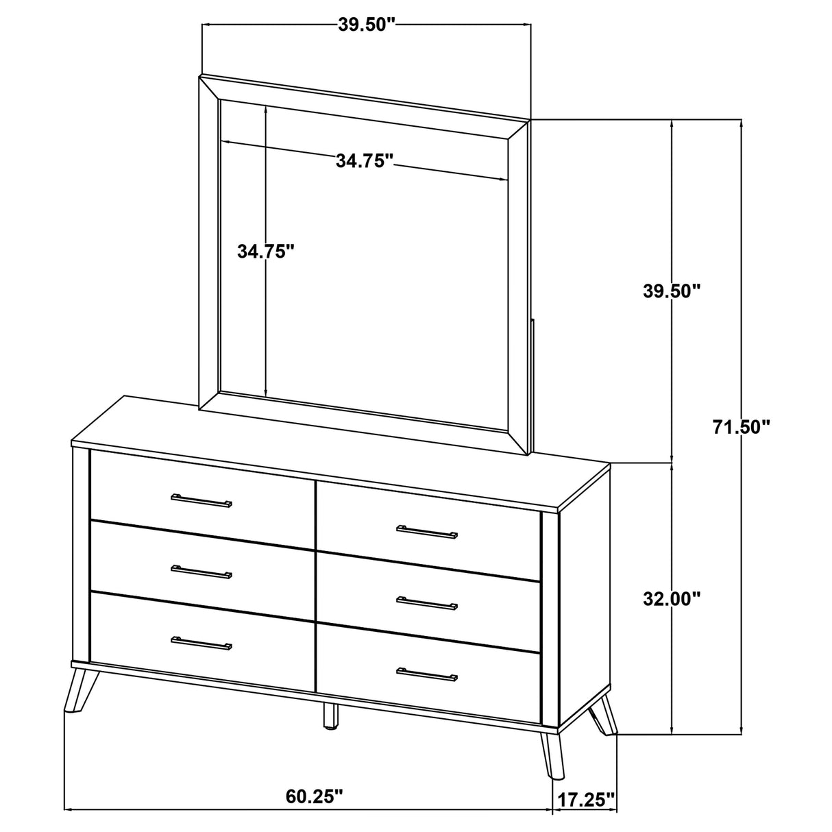 Kaywood 6-drawer Dresser and Mirror Natural Pine - Home Elegance USA