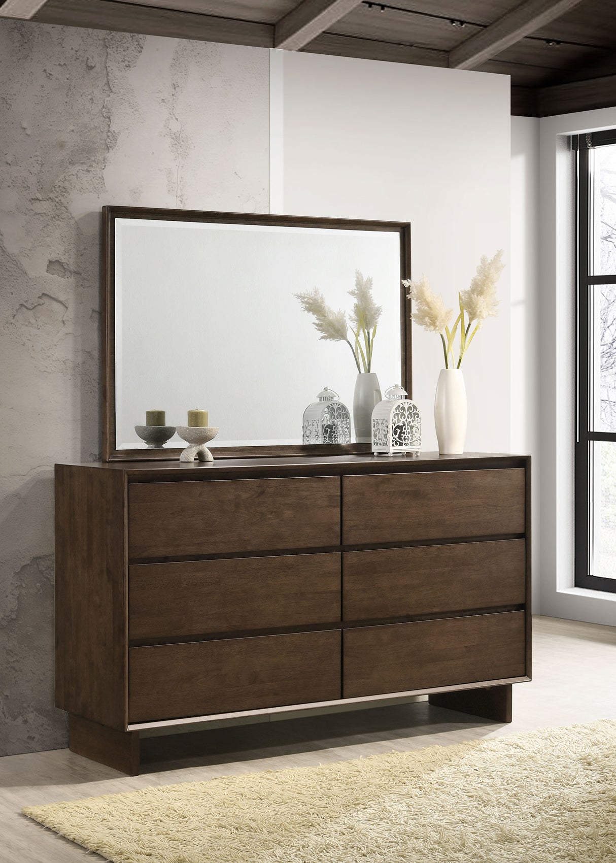 Glenwood 6-drawer Dresser and Mirror Warm Brown - Home Elegance USA