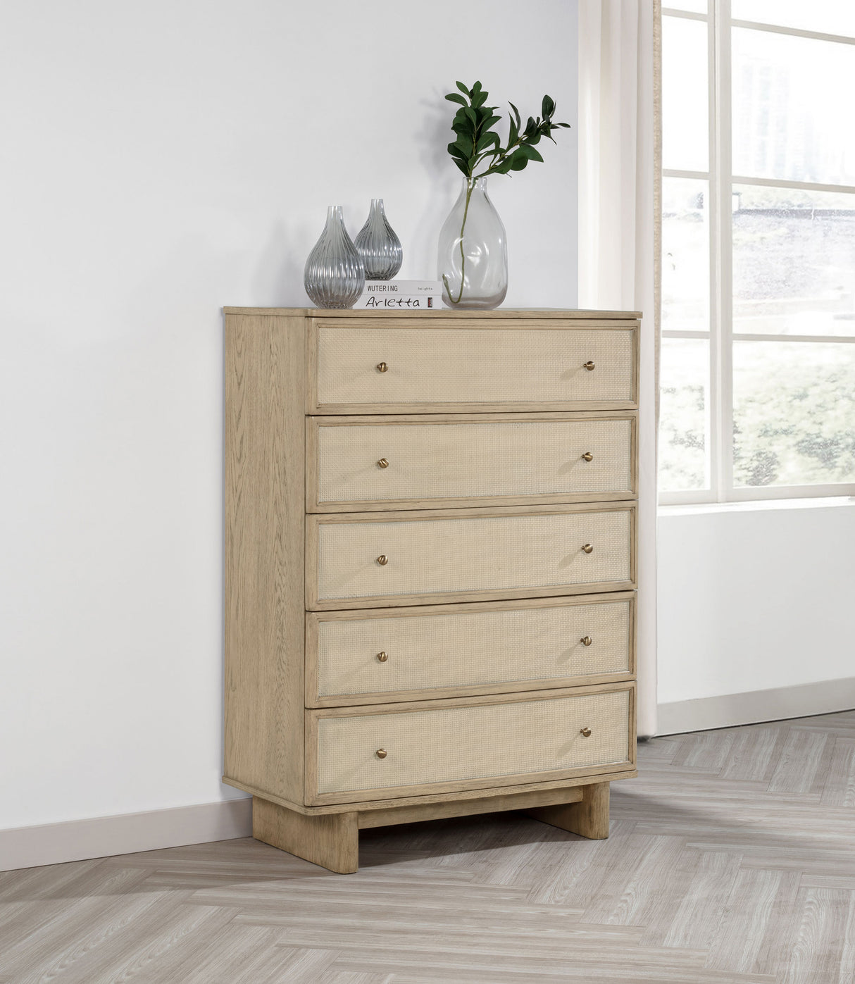 Kailani 5-drawer Bedroom Chest of Drawers Beige Oak - Home Elegance USA