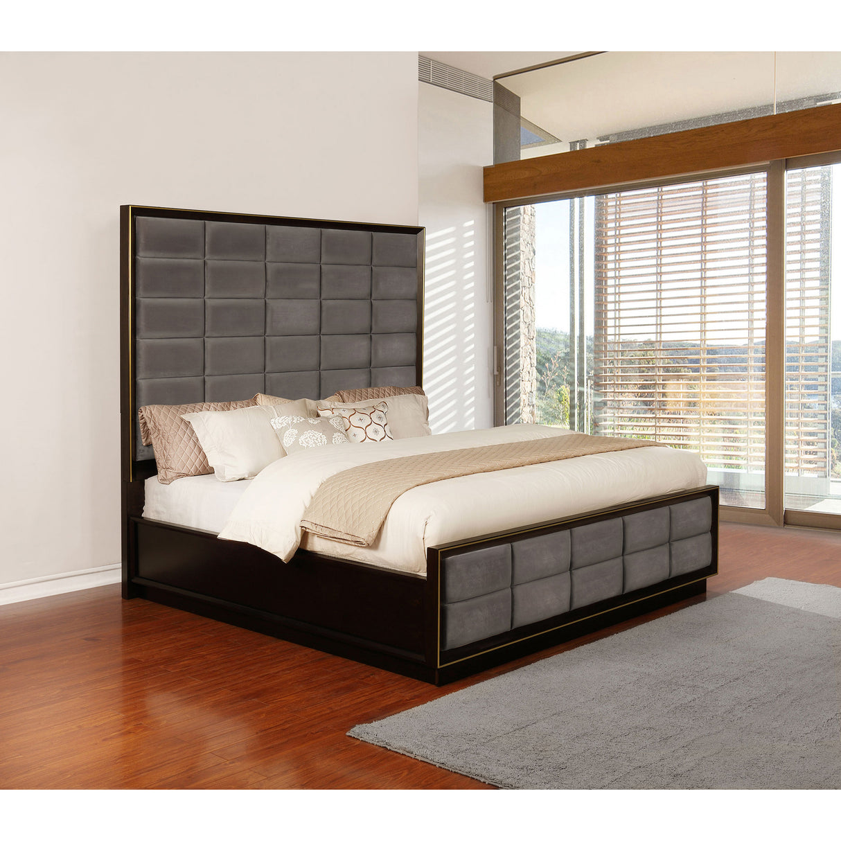 Drea Grey and Smoked Peppercorn Eastern King Panel Bed