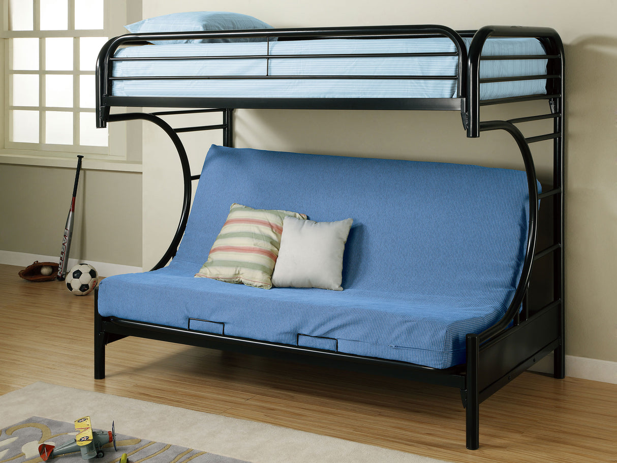 Twin / Futon Bunk Bed - Montgomery Twin Over Futon Bunk Bed Glossy Black