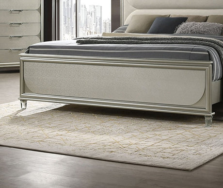 Glamorous Luxury Silver Fabric Upholstered Queen Size Bed w LED 2x Nightstands Embossed Panel 3pc Set Bedroom Furniture - sold by Home Elegance USA