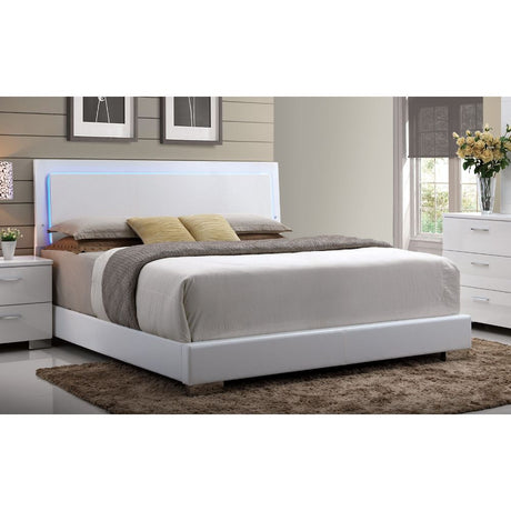 Acme - Lorimar EK Bed W/Led 22637EK White Synthetic Leather & Chrome Leg